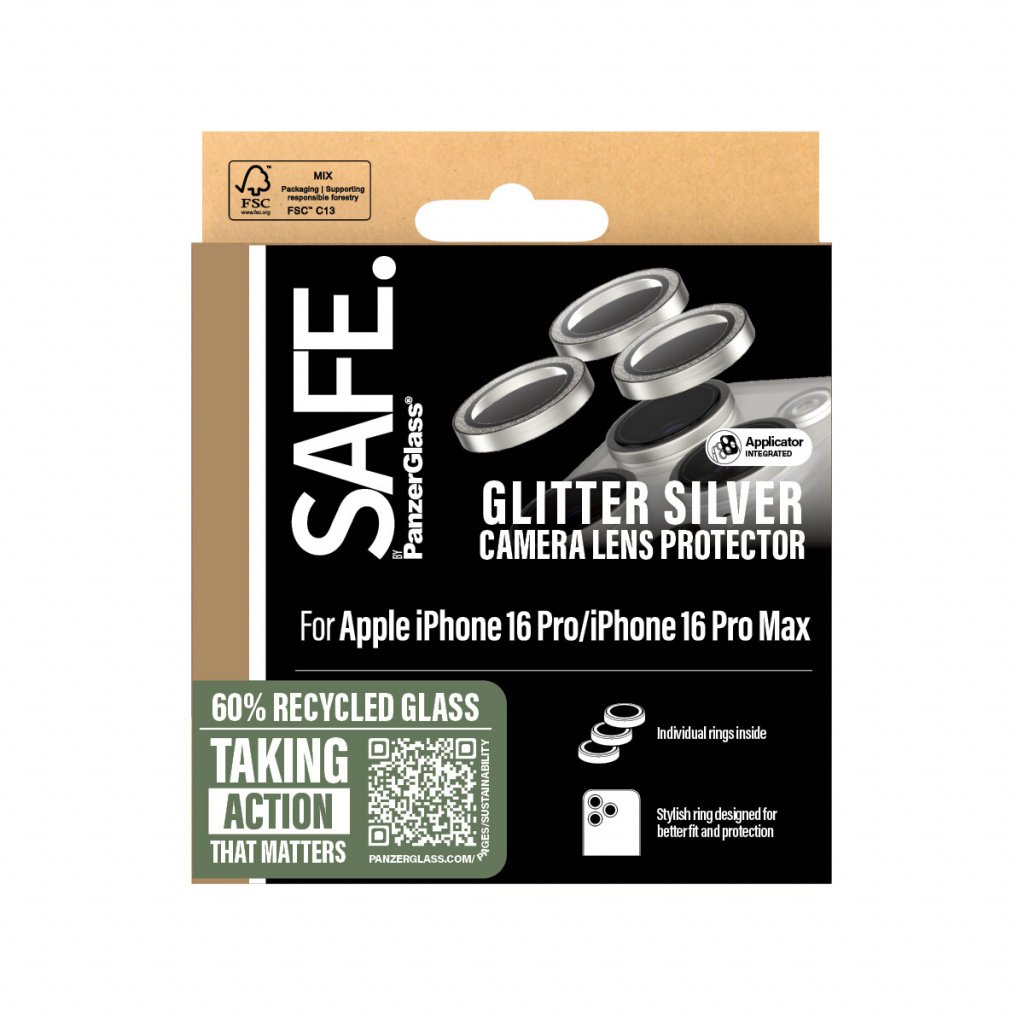 PanzerGlass SAFE. by ® Camera Lens Protector Glitter Silver iPhone 16 Pro | 16 Pro Max Doorzichtige schermbeschermer Apple 1 stu - Afbeelding 3