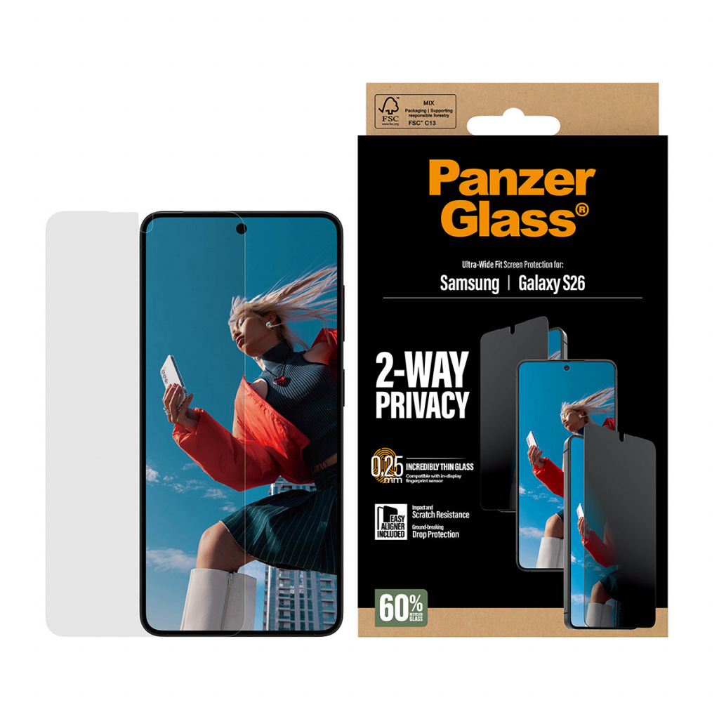 PanzerGlass ® 2-Way Privacy Screen Protector Samsung Galaxy S26 | Ultra-Wide Fit w. EasyAligner Doorzichtige schermbeschermer 1 - Afbeelding 4