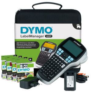 DYMO LabelManager 420P hoogpresterende oplaadbare draagbare labelmakerkit | ABC-toetsenbord met 4 rollen D1-labels en draagkoffe