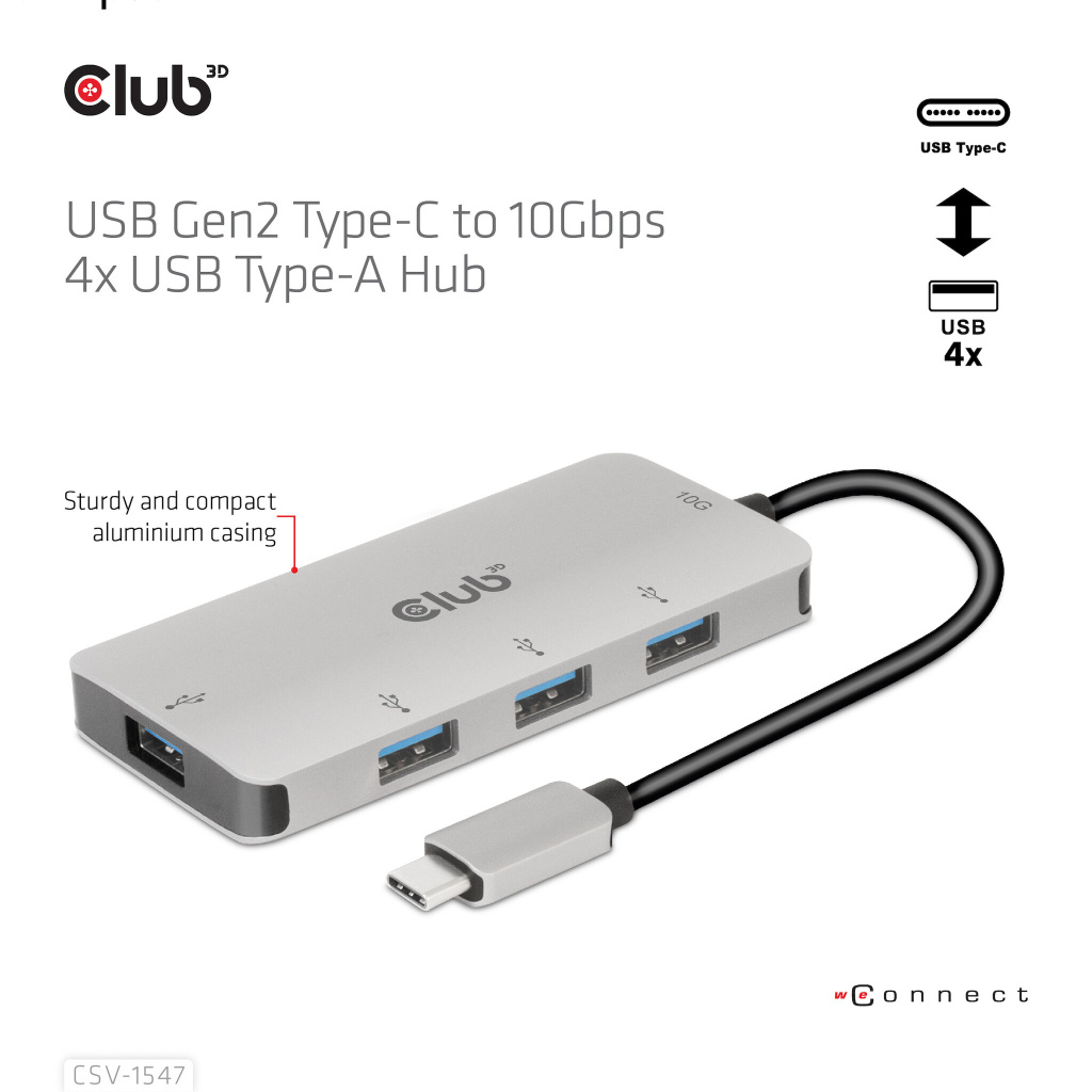 CLUB3D 4-Port USB-A Hub for USB-C – 10Gbps Fast Transfer - Afbeelding 7