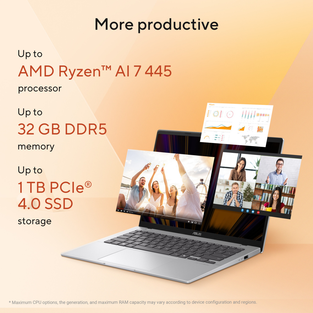 ASUS Vivobook 14 M1407GA-LY012W Copilot+ PC AMD Ryzen AI 7 445 Laptop 35,6 cm (14") WUXGA 16 GB DDR5-SDRAM 512 GB SSD Wi-Fi 6 (8 - Afbeelding 20