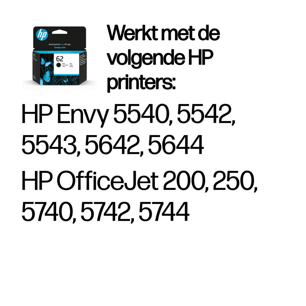 HP 62 originele zwarte inktcartridge - Afbeelding 2
