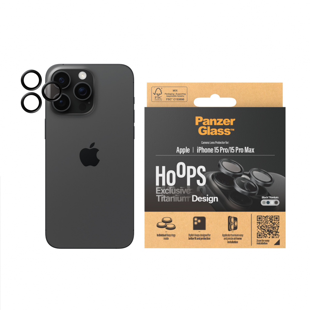 PanzerGlass ® Hoops® Titanium Camera Lens Protector Black iPhone 15 Pro | 15 Pro Max Doorzichtige schermbeschermer Apple 1 stuk( - Afbeelding 4