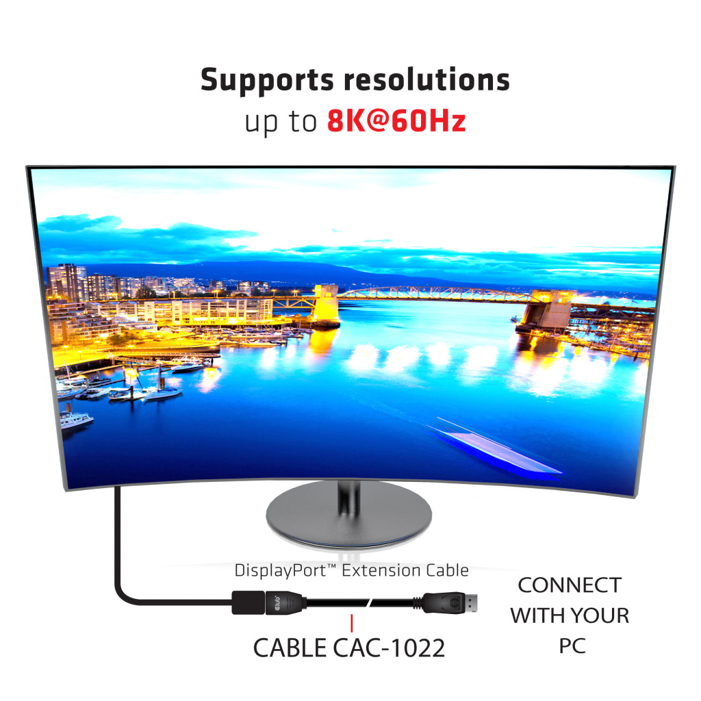 CLUB3D DisplayPort 1.4 HBR3 Extension kabel 8K60Hz M/F 2m/ - Afbeelding 9