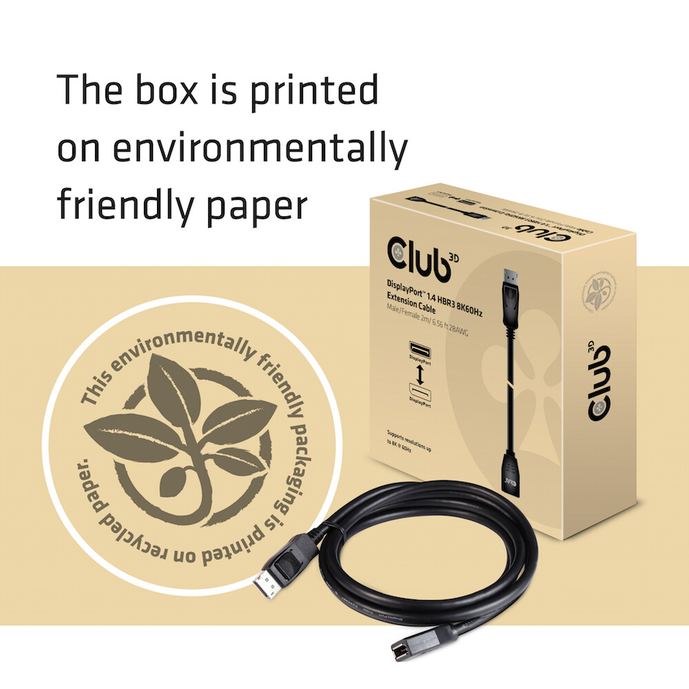 CLUB3D DisplayPort 1.4 HBR3 Extension kabel 8K60Hz M/F 2m/ - Afbeelding 6
