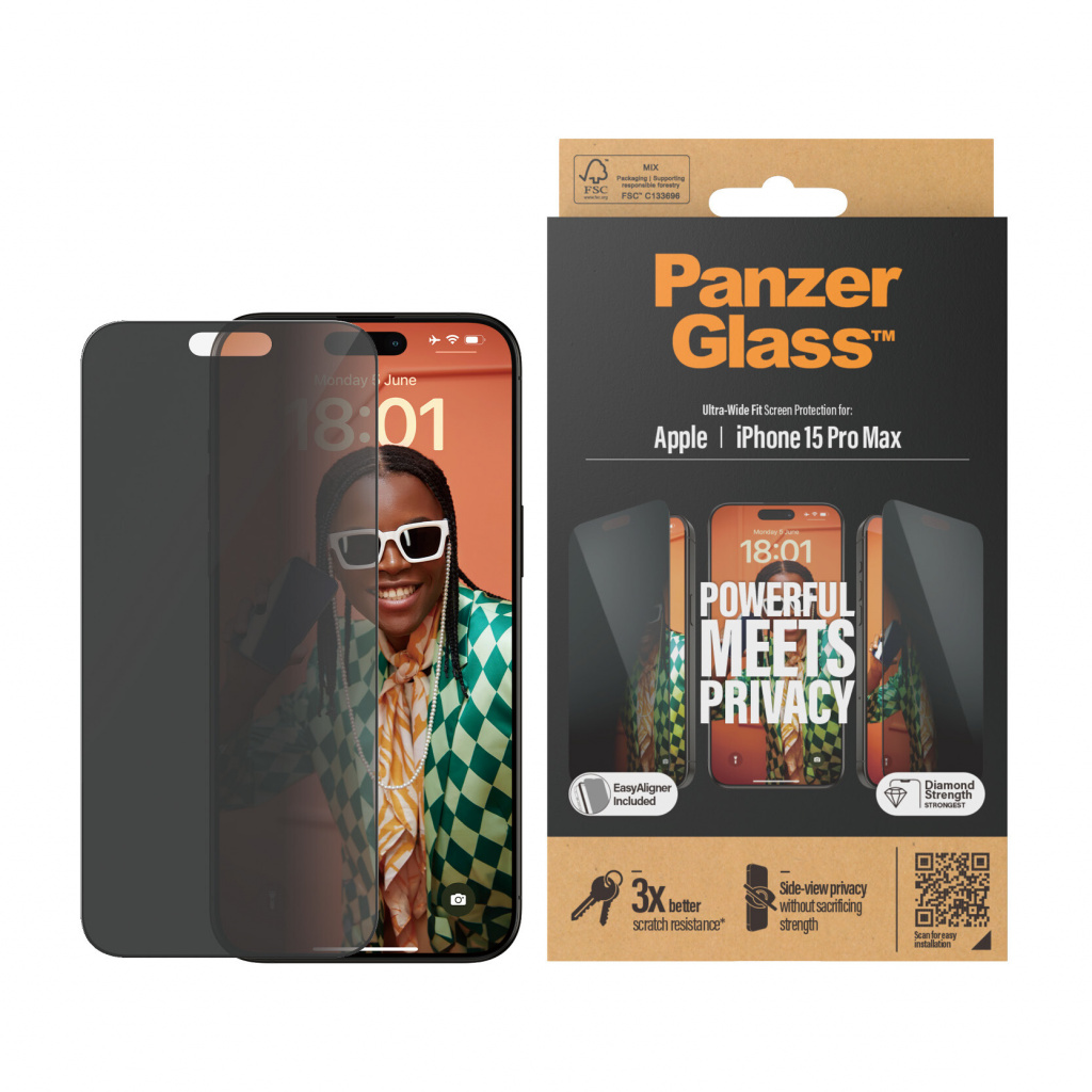 PanzerGlass ® Privacy Screen Protector iPhone 15 Pro Max | Ultra-Wide Fit w. EasyAligner Doorzichtige schermbeschermer Apple 1 s - Afbeelding 2
