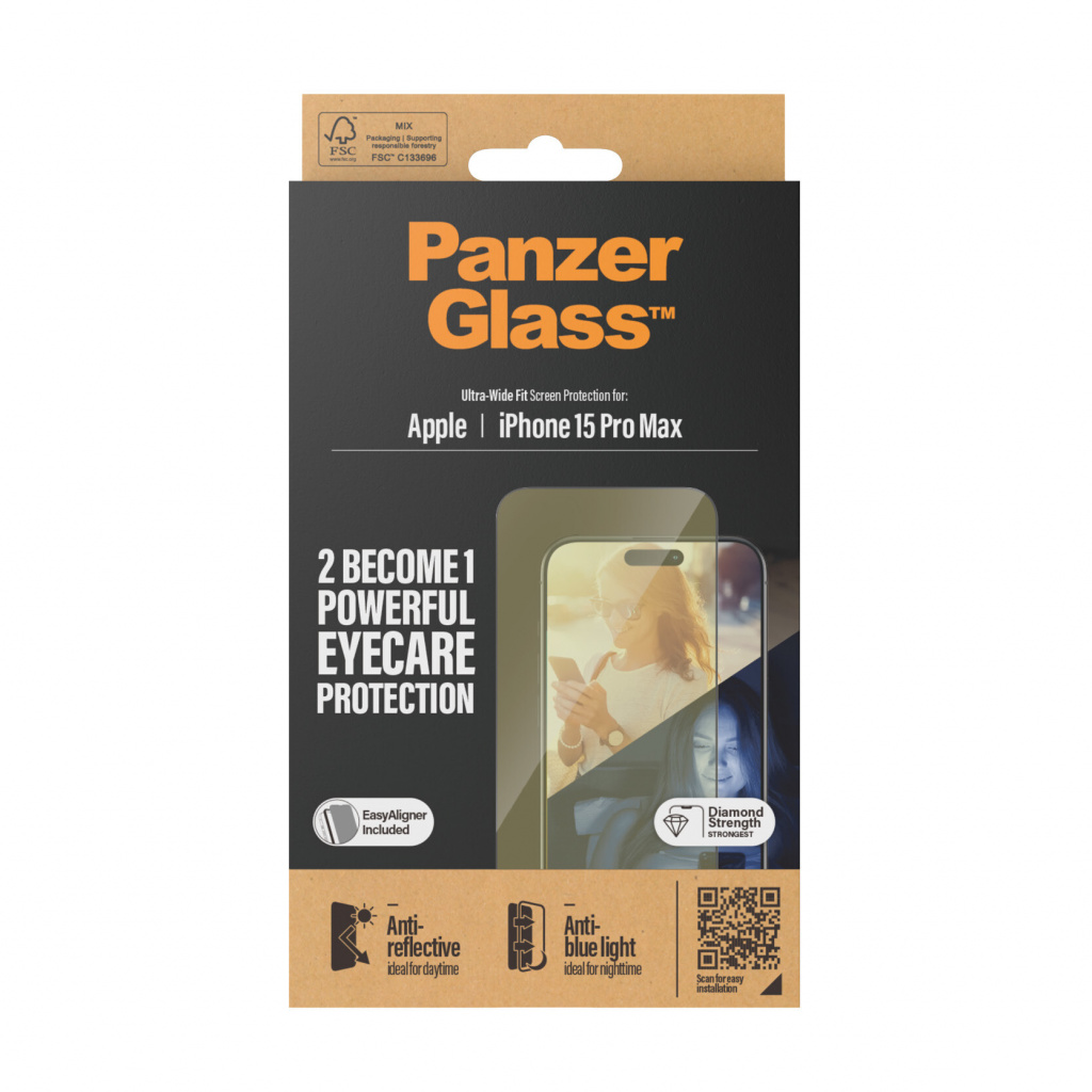 PanzerGlass ® EyeCARE™ Screen Protection iPhone 15 Pro Max | Ultra-Wide Fit w. EasyAligner Doorzichtige schermbeschermer Apple 1 - Afbeelding 3
