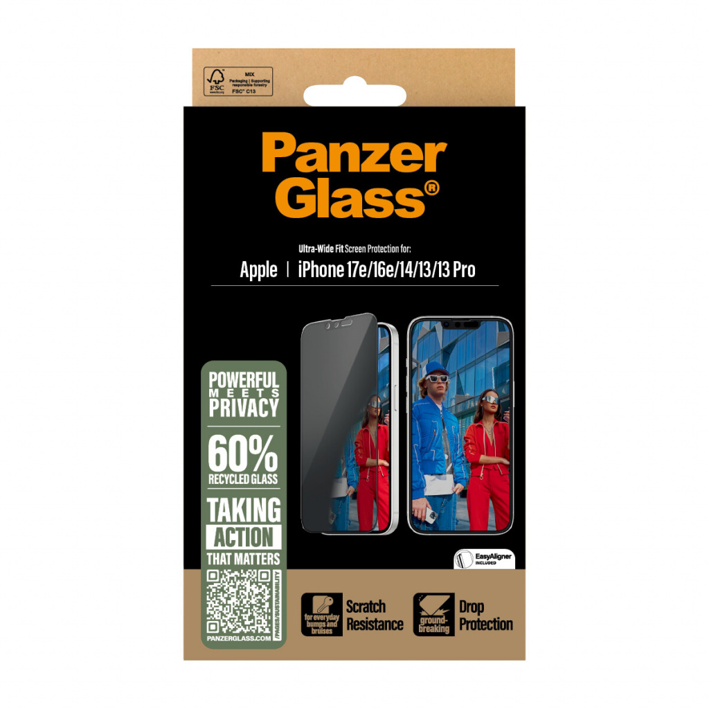 PanzerGlass ® 2-Way Privacy Screen Protector iPhone 17e | 16e | 14 | 13 | 13 Pro | Ultra-Wide Fit w. EasyAligner Doorzichtige sc - Afbeelding 4