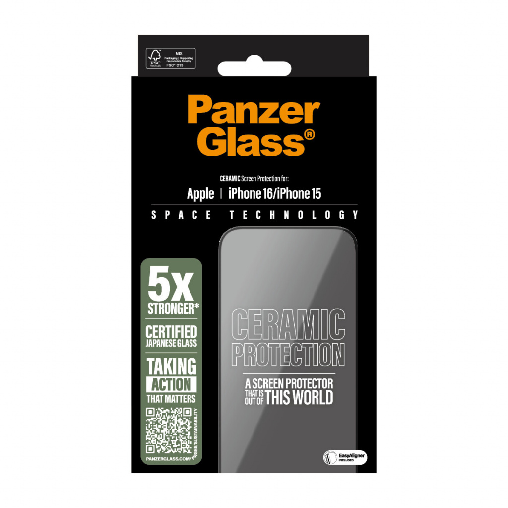 PanzerGlass ® Ceramic Screen Protector iPhone 16 | 15 | Ultra-Wide Fit w. EasyAligner Doorzichtige schermbeschermer Apple 1 stuk - Afbeelding 3