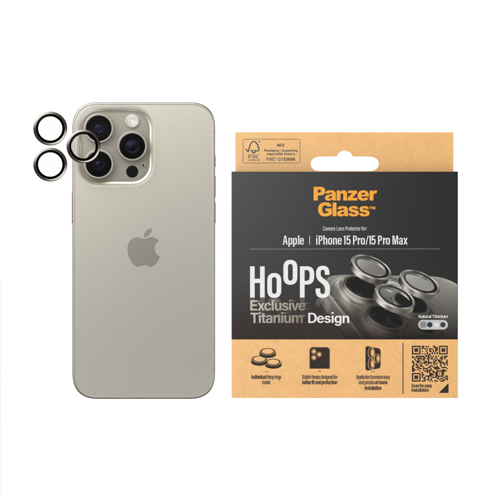 PanzerGlass ® Hoops® Titanium Camera Lens Protector Natural iPhone 15 Pro | 15 Pro Max Doorzichtige schermbeschermer Apple 1 stu - Afbeelding 5