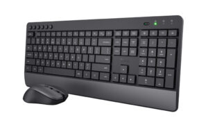 Trust Trezo - Draadloze Toetsenbord en Muis set - met polssteun - vlakke toetsen - Qwerty US - Zwart