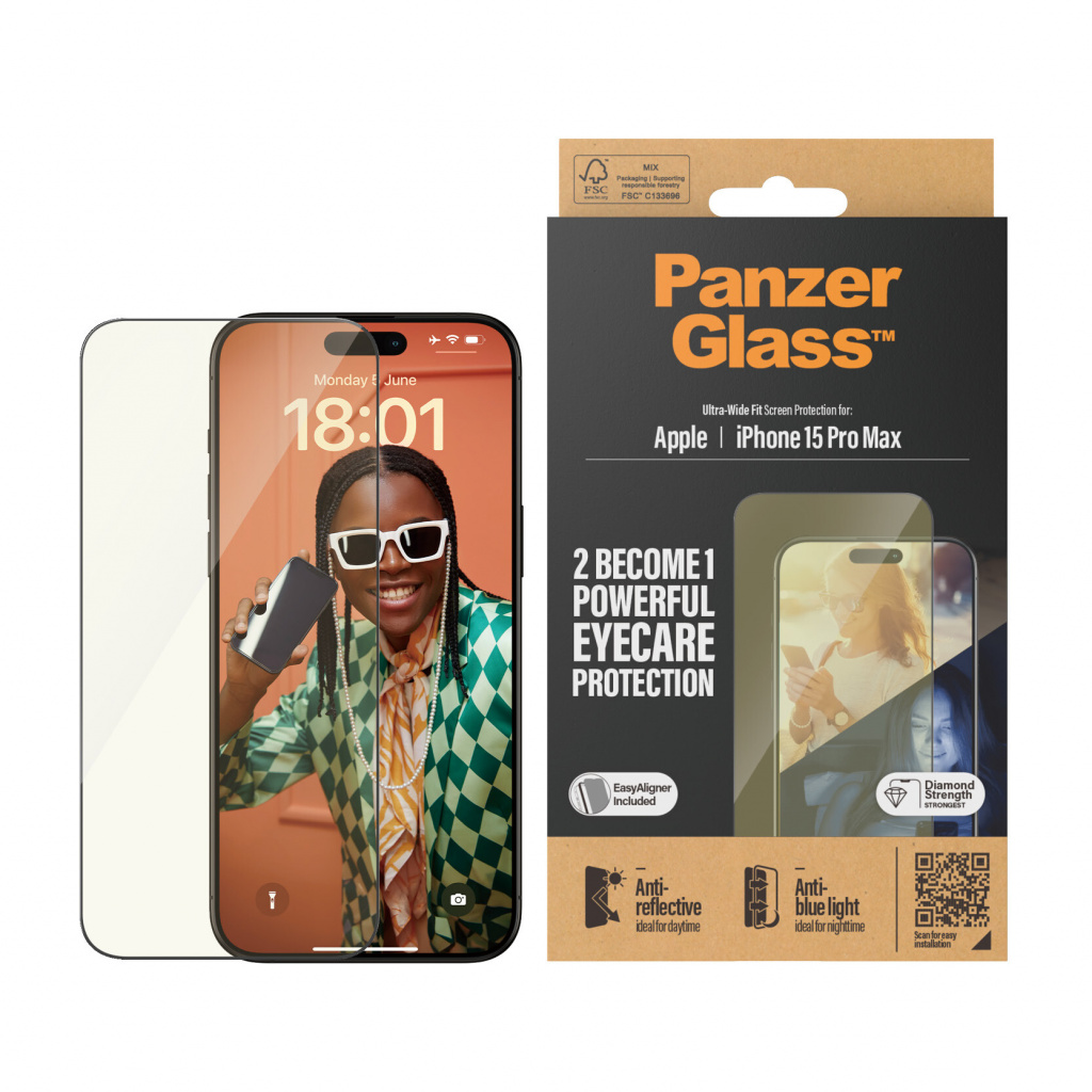 PanzerGlass ® EyeCARE™ Screen Protection iPhone 15 Pro Max | Ultra-Wide Fit w. EasyAligner Doorzichtige schermbeschermer Apple 1 - Afbeelding 2