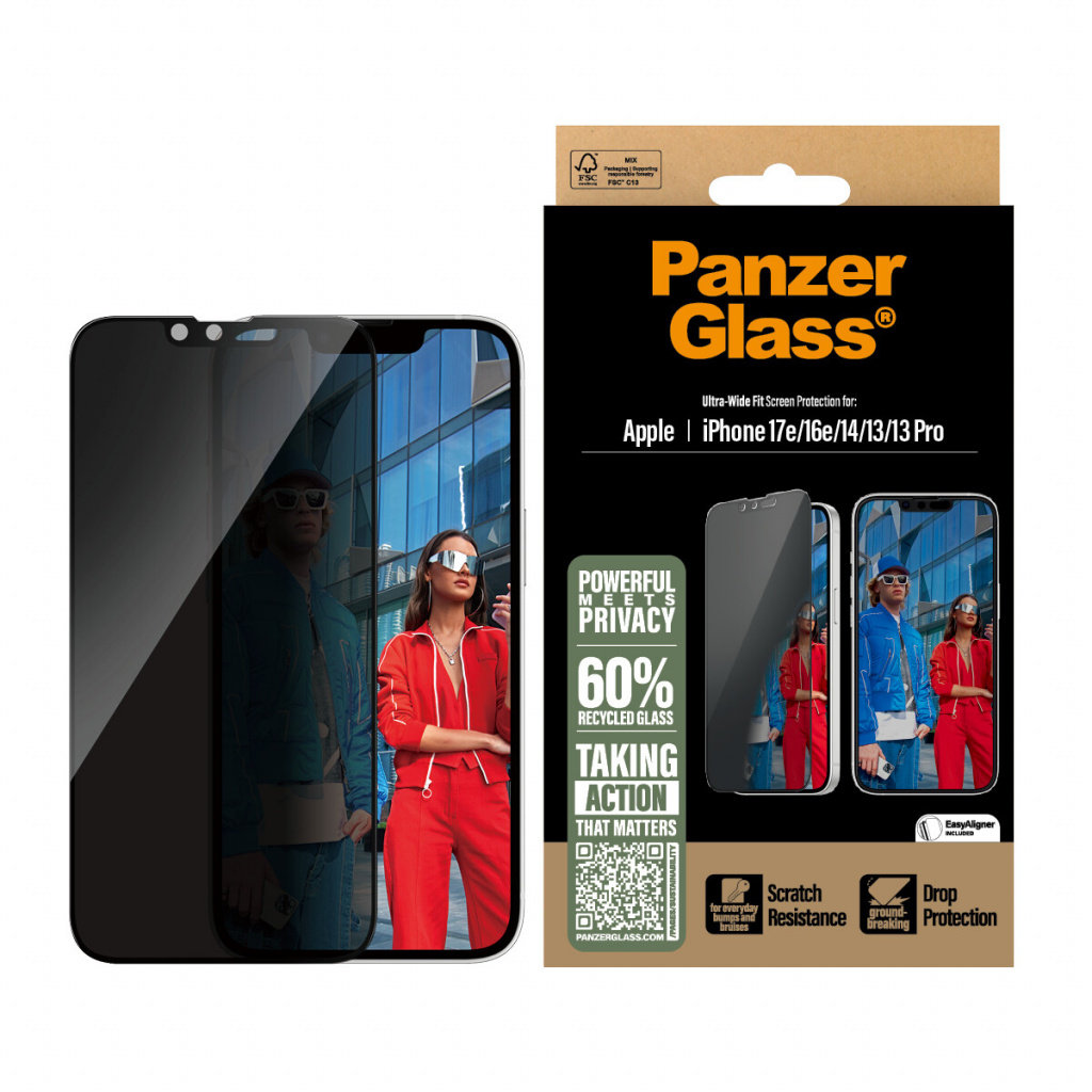 PanzerGlass ® 2-Way Privacy Screen Protector iPhone 17e | 16e | 14 | 13 | 13 Pro | Ultra-Wide Fit w. EasyAligner Doorzichtige sc - Afbeelding 3