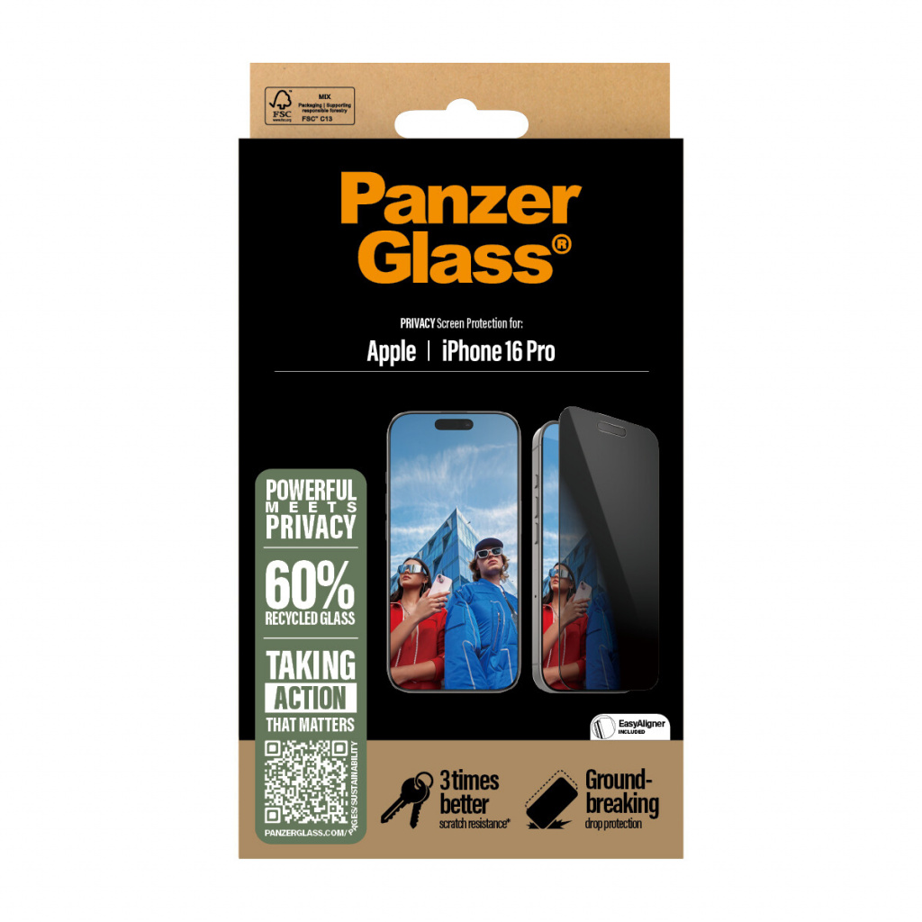 PanzerGlass ® 2-Way Privacy Screen Protector iPhone 16 Pro | Ultra-Wide Fit w. EasyAligner Doorzichtige schermbeschermer Apple 1 - Afbeelding 3