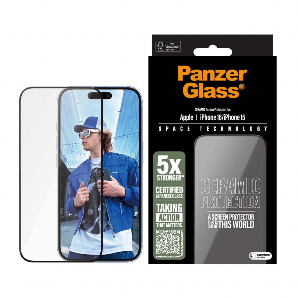 PanzerGlass ® Ceramic Screen Protector iPhone 16 | 15 | Ultra-Wide Fit w. EasyAligner Doorzichtige schermbeschermer Apple 1 stuk - Afbeelding 2