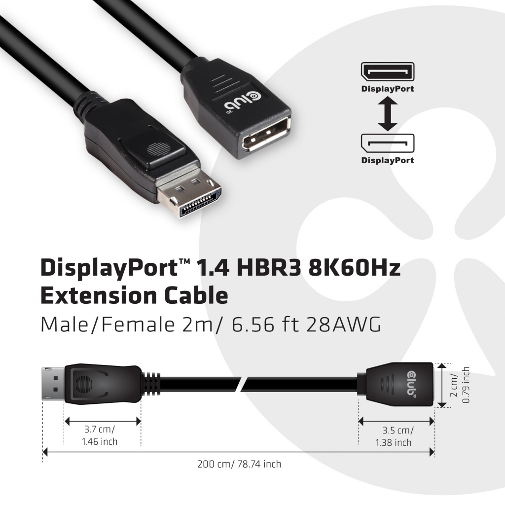 CLUB3D DisplayPort 1.4 HBR3 Extension kabel 8K60Hz M/F 2m/ - Afbeelding 7