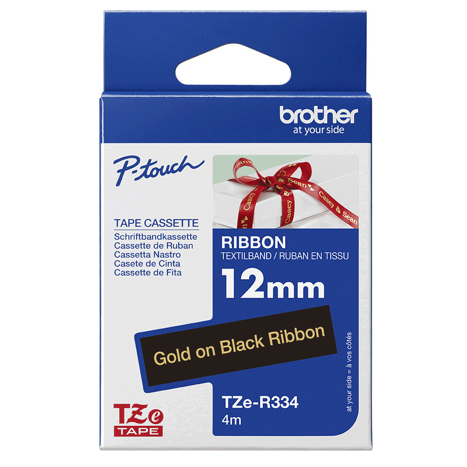 Brother TZE-R334 labelprinter-tape Goud op zwart - Afbeelding 2
