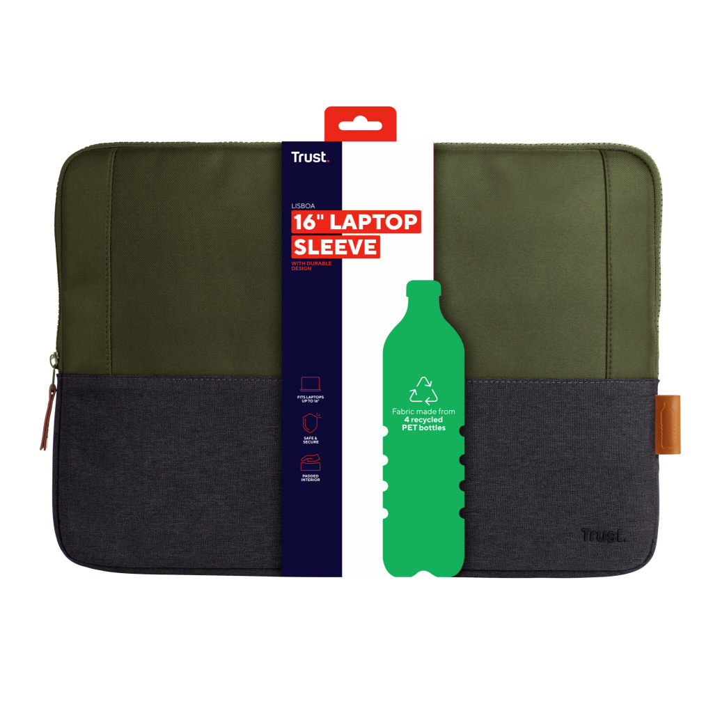 Trust Lisboa - Laptophoes - Sleeve - 16 inch - Gerecycled materiaal - Groen - Afbeelding 4