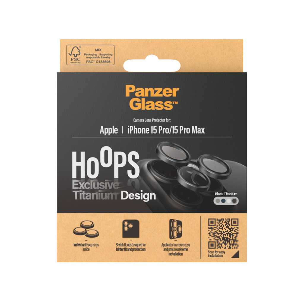 PanzerGlass ® Hoops® Titanium Camera Lens Protector Black iPhone 15 Pro | 15 Pro Max Doorzichtige schermbeschermer Apple 1 stuk( - Afbeelding 3