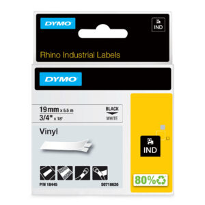 DYMO Rhino industriële Vinyl Labels | 19 mm x 5,5 m | zwarte afdruk op wit | zelfklevende labels voor Rhino & LabelManager label