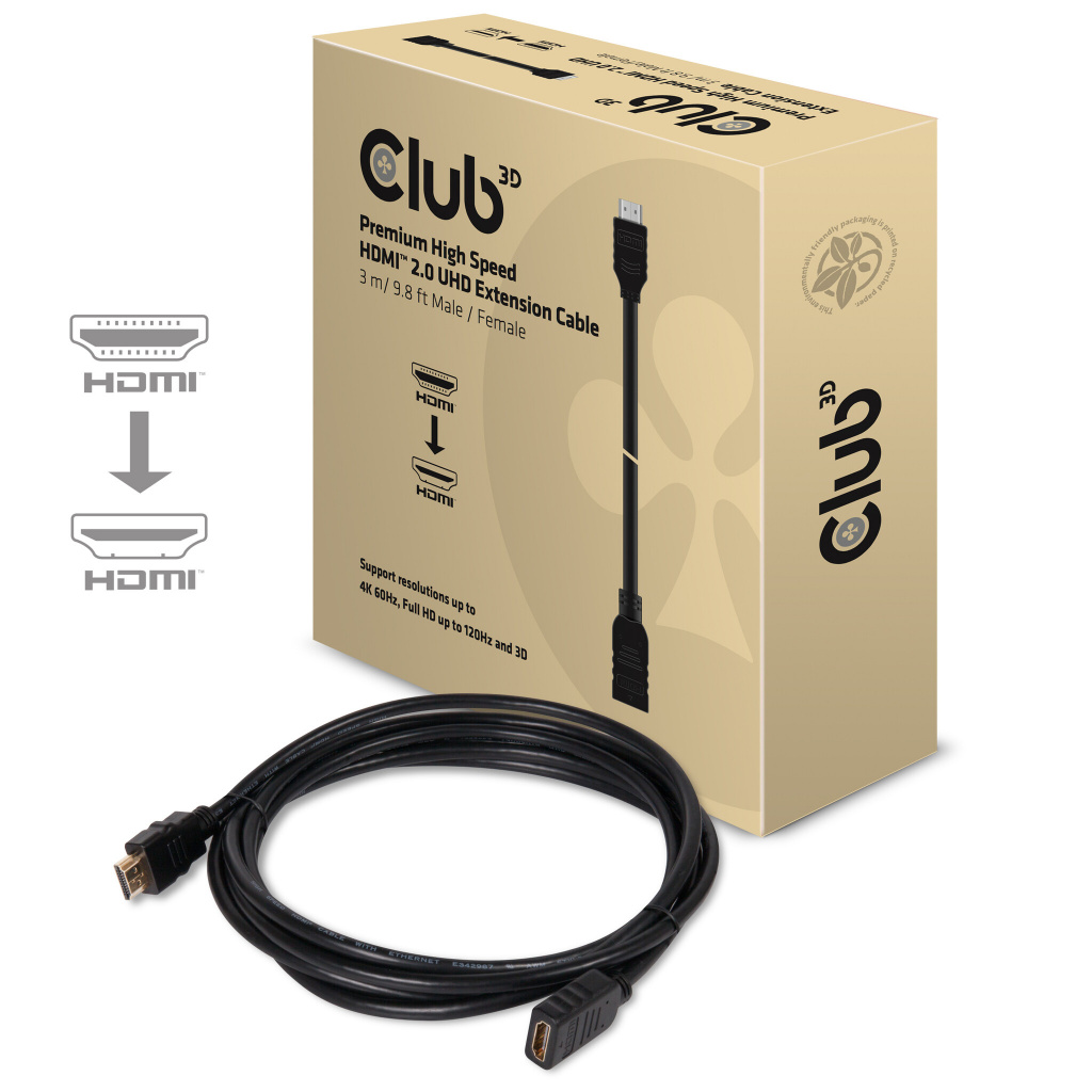 CLUB3D High Speed HDMI™ 2.0 4K60Hz VerlengKabel 3 meter M/V - Afbeelding 3