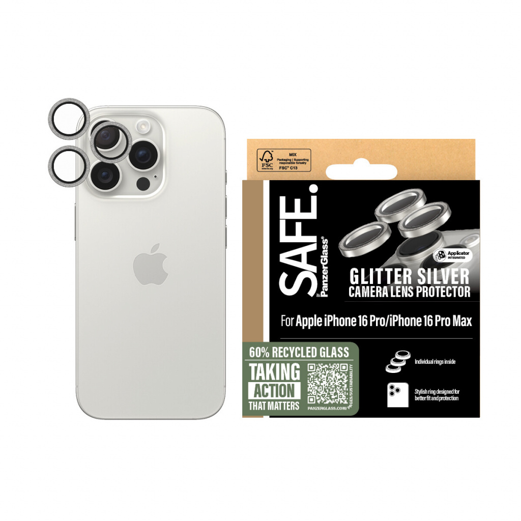 PanzerGlass SAFE. by ® Camera Lens Protector Glitter Silver iPhone 16 Pro | 16 Pro Max Doorzichtige schermbeschermer Apple 1 stu - Afbeelding 2