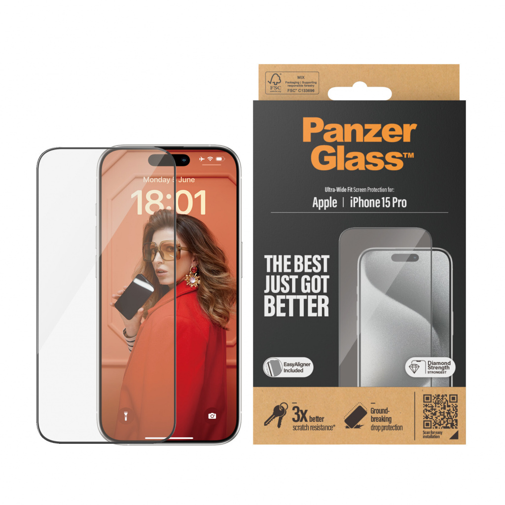 PanzerGlass ® Screen Protector iPhone 15 Pro | Ultra-Wide Fit w. EasyAligner Doorzichtige schermbeschermer Apple 1 stuk(s) - Afbeelding 2