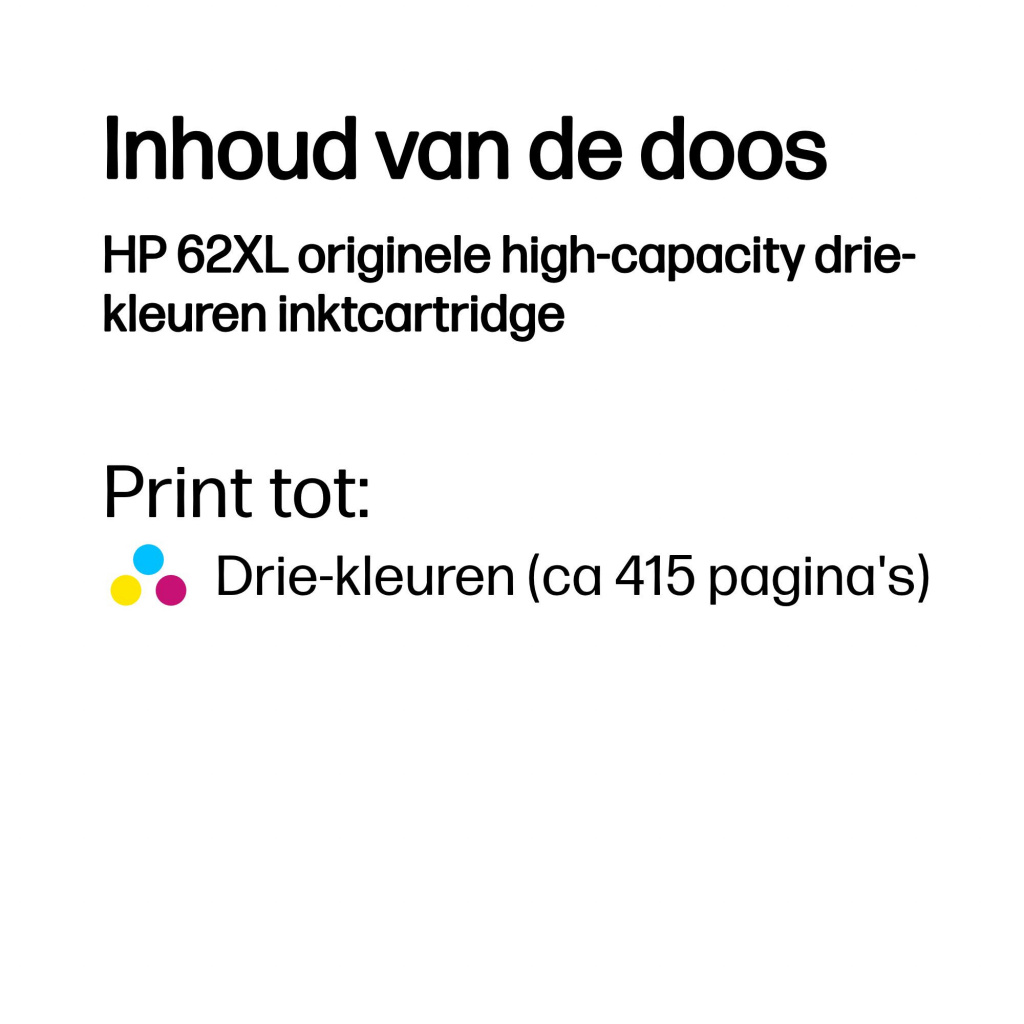 HP 62XL originele high-capacity drie-kleuren inktcartridge - Afbeelding 3
