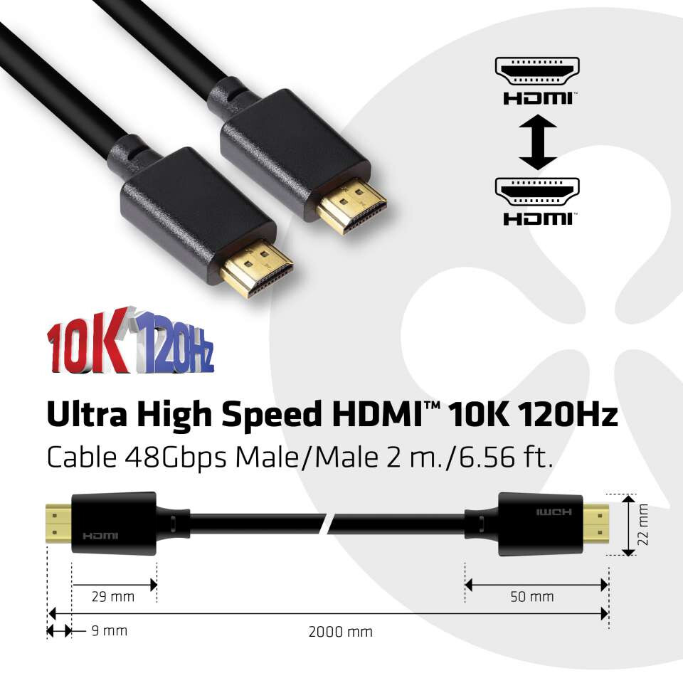 CLUB3D Ultra High Speed HDMI 4K120Hz, 144Hz Certified Cable 48Gbps M/M 2 m / 6.56 ft - Afbeelding 3