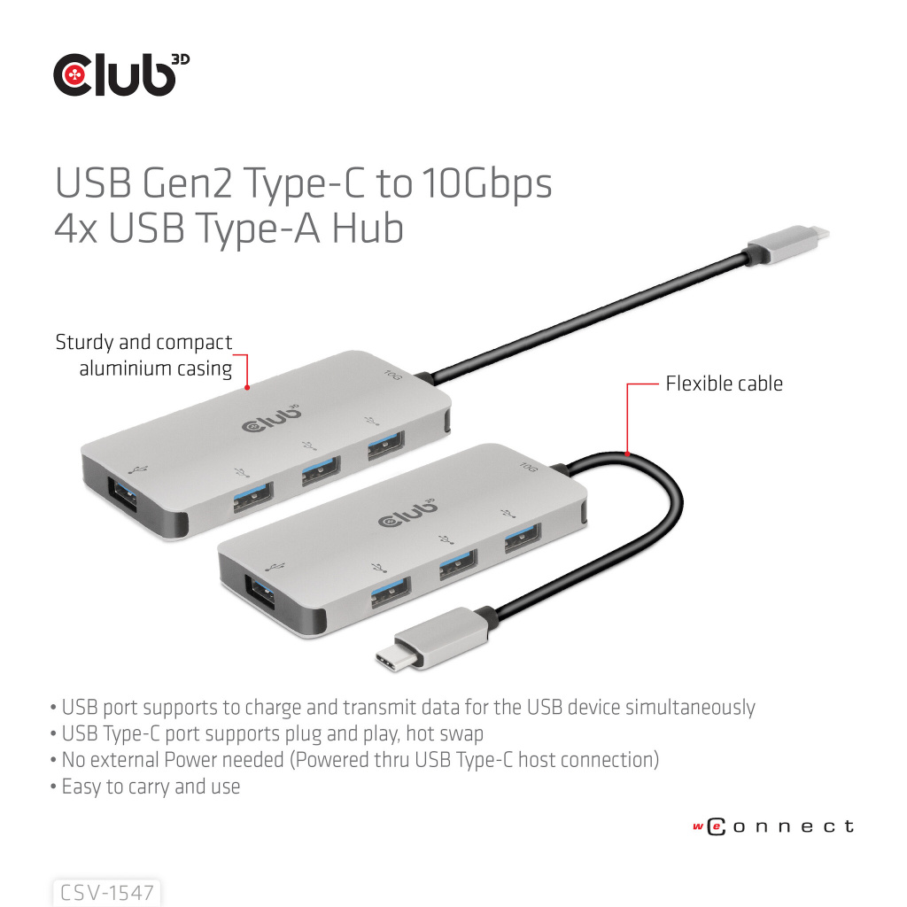 CLUB3D 4-Port USB-A Hub for USB-C – 10Gbps Fast Transfer - Afbeelding 10