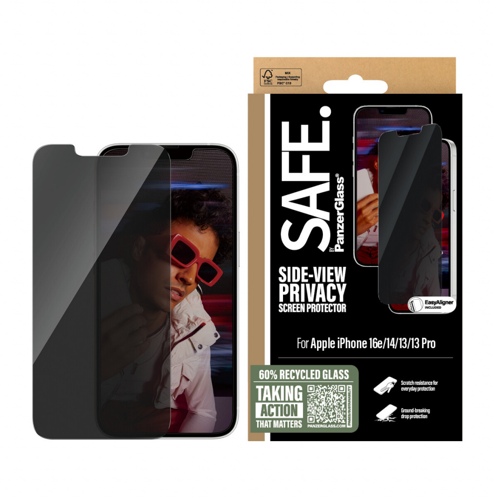 PanzerGlass SAFE. by ® 2-Way Privacy Screen Protector iPhone 17e | 16e | 14 | 13 | 13 Pro | Ultra-Wide Fit w. EasyAligner Doorzi - Afbeelding 2