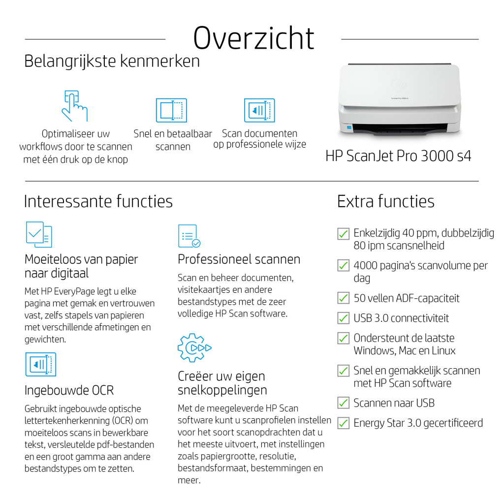 HP ScanJet Pro 3000 s4 Paginascanner 600 x 600 DPI A4 Zwart, Wit - Afbeelding 6