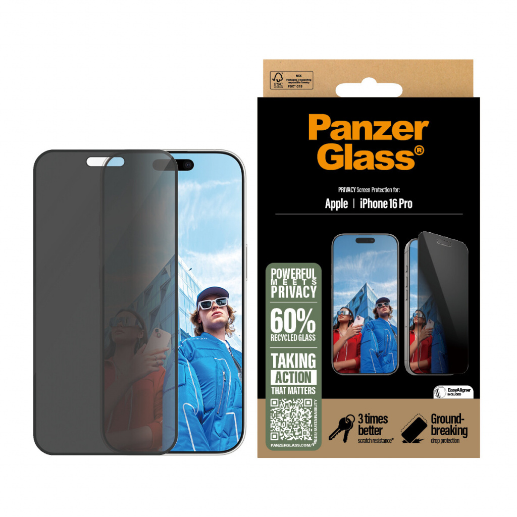 PanzerGlass ® 2-Way Privacy Screen Protector iPhone 16 Pro | Ultra-Wide Fit w. EasyAligner Doorzichtige schermbeschermer Apple 1 - Afbeelding 2