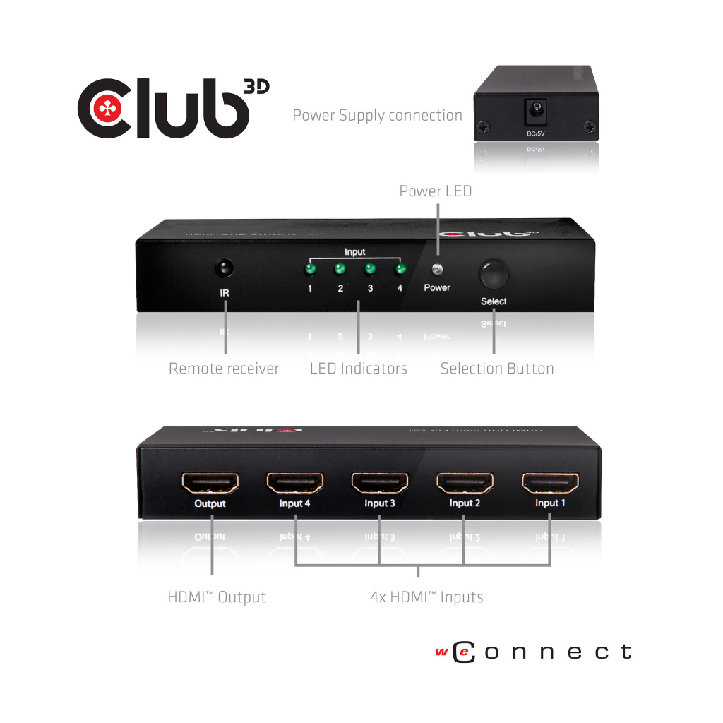 CLUB3D HDMI™ 2.0 UHD 4K60Hz SwitchBox 4 poorten en inbegrepen IR-afstandsbediening - Afbeelding 7