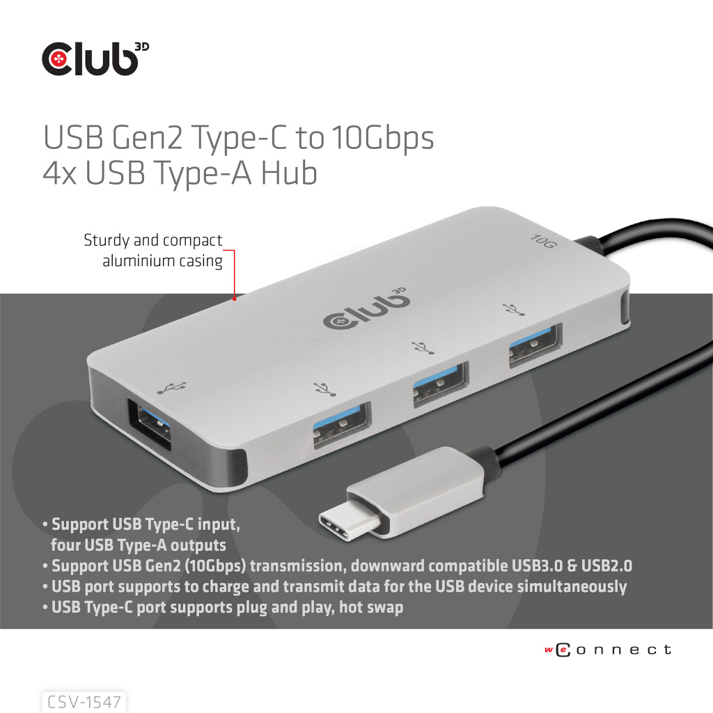 CLUB3D 4-Port USB-A Hub for USB-C – 10Gbps Fast Transfer - Afbeelding 6
