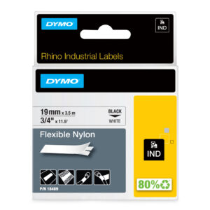 DYMO Rhino industriële Flexibele Nylon Labels | 19 mm x 3,5 m | zwarte afdruk op wit | zelfklevende labels voor Rhino & LabelMan