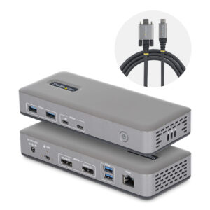 StarTech.com Dual-Monitor USB-C Docking Station, DisplayPort MST Dock, 4K 60Hz, 100W Laptop Charging, 1GbE, Driverless, Multi-Mo