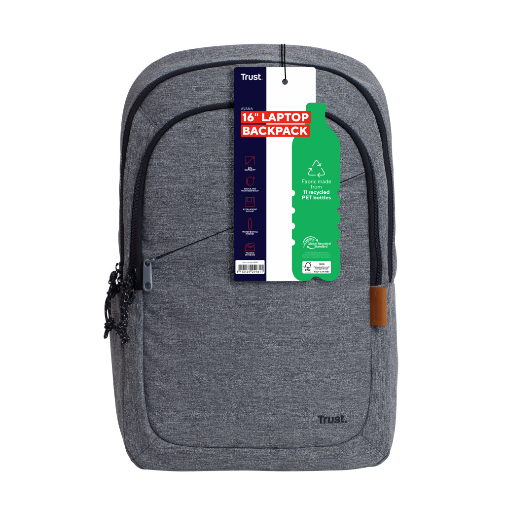 Trust Avana Rugzak 16 inch - Laptoprugzak – Voor laptops tot 16 inch – Gerecycled polyester – Grijs - Afbeelding 11