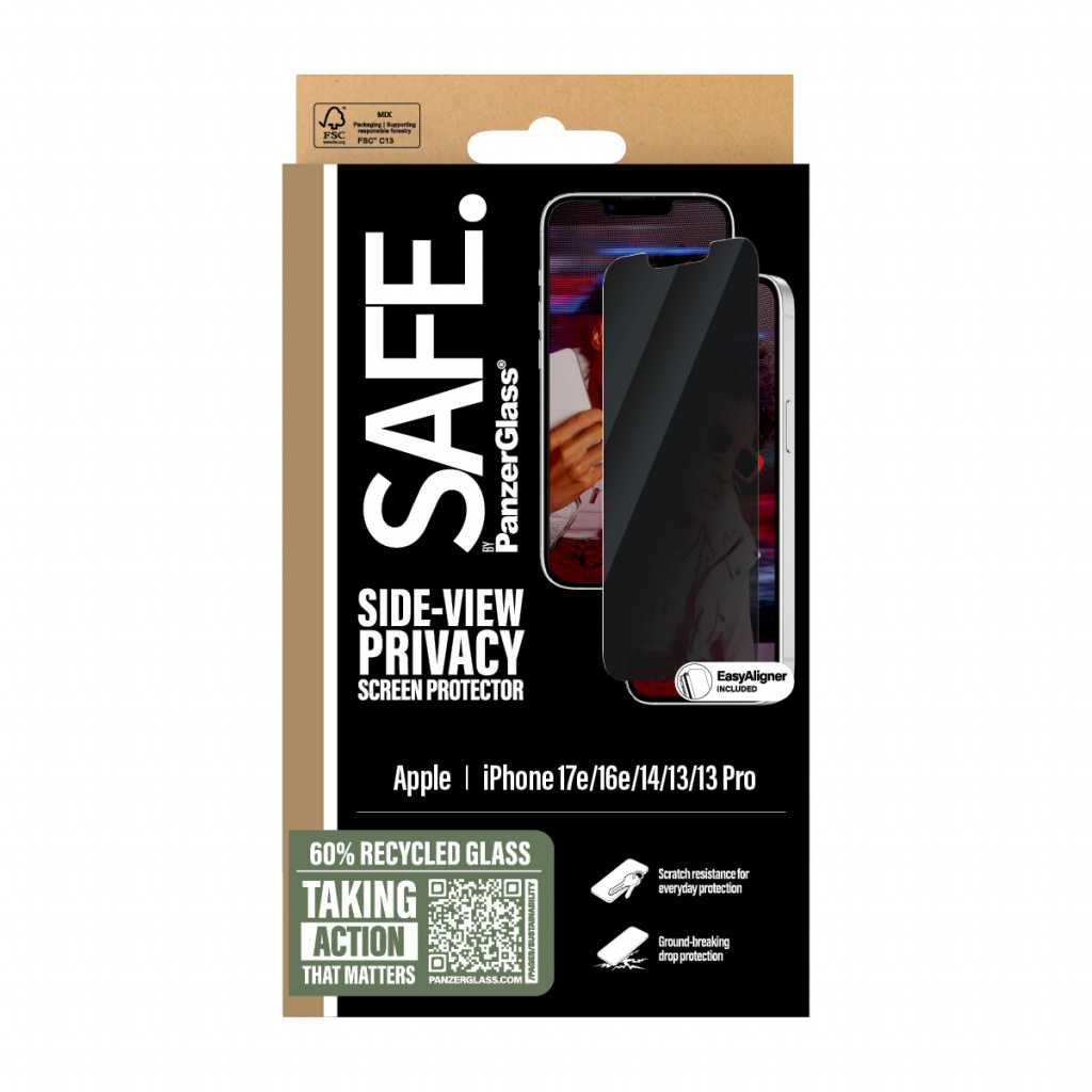 PanzerGlass SAFE. by ® 2-Way Privacy Screen Protector iPhone 17e | 16e | 14 | 13 | 13 Pro | Ultra-Wide Fit w. EasyAligner Doorzi - Afbeelding 4