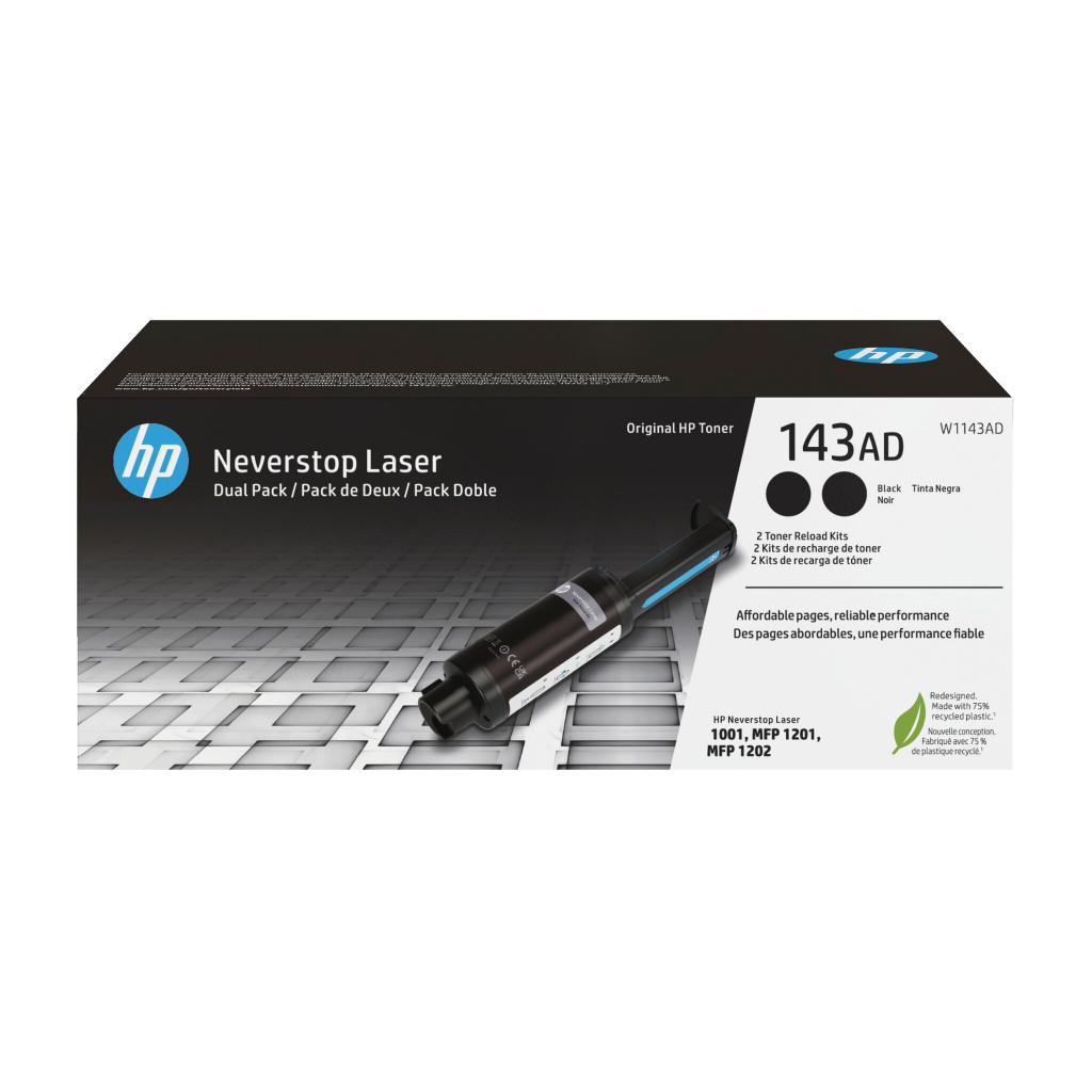 HP 143AD twee originele zwarte Neverstop-tonerbijvulkits