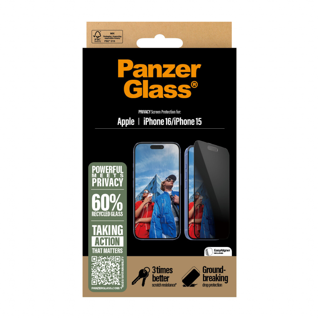 PanzerGlass ® 2-Way Privacy Screen Protector iPhone 16 | 15 | Ultra-Wide Fit w. EasyAligner Doorzichtige schermbeschermer Apple - Afbeelding 3
