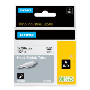 DYMO Rhino industriële Heat-Shrink Tube-labels | 12 mm x 1,5 m | zwarte afdruk op wit | voor Rhino labelprinters