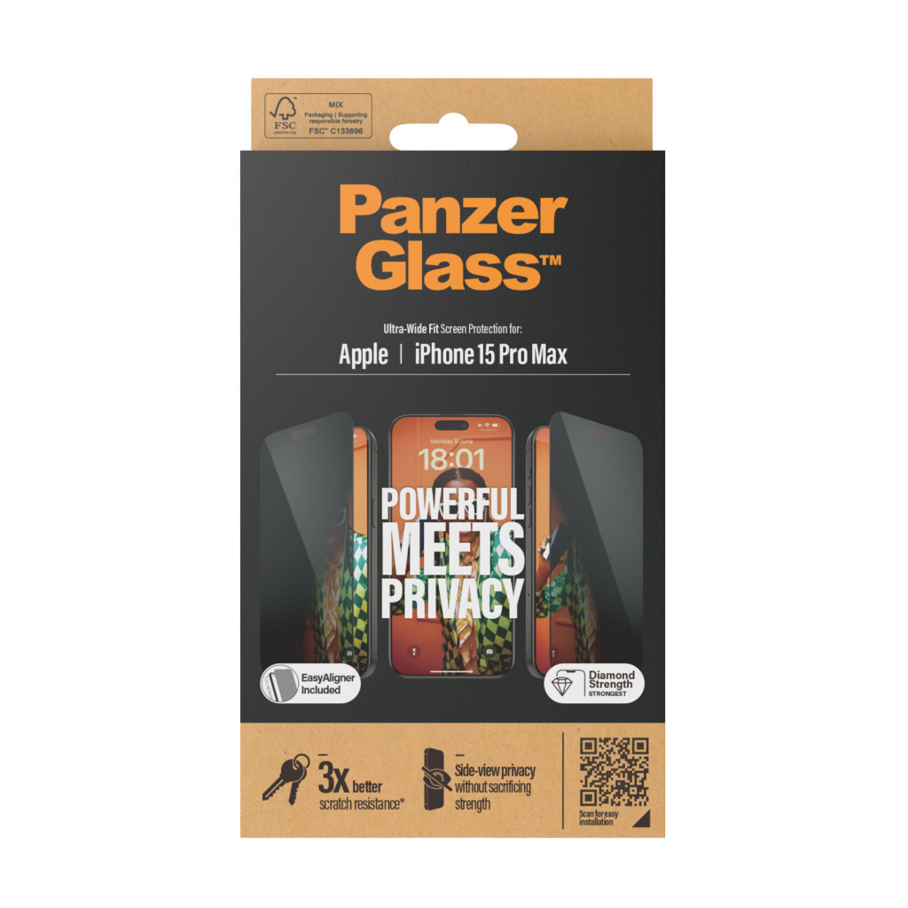 PanzerGlass ® Privacy Screen Protector iPhone 15 Pro Max | Ultra-Wide Fit w. EasyAligner Doorzichtige schermbeschermer Apple 1 s - Afbeelding 3