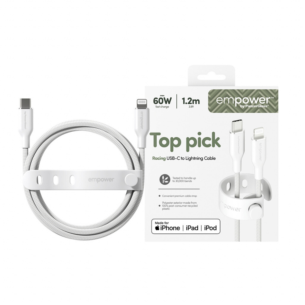 PanzerGlass empower™ by ® Racing 60W USB-C to Lightning Cable | USB 2.0 | 1.2M | Silver White USB-kabel Wit - Afbeelding 2