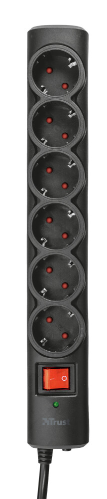 Trust 6-Port Surge Guard - Overspanningsbeveiligde stekkerdoos – 6 stopcontacten – 1,8 m kabel – Zwart - Afbeelding 2