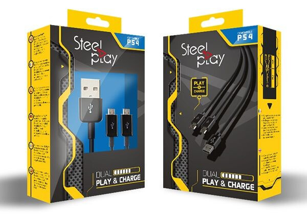 LEXIP X STEELPLAY Dual Play & Charge Cable for Controller 3m Black PS4 - Afbeelding 3