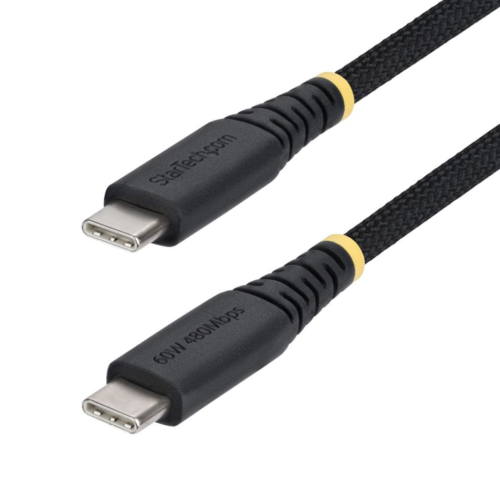 StarTech.com 30cm USB-C Laadkabel, 60W (3A) PD, Dual-Layer Gevlochten Nylon/TPE Mantel, Robuuste USB Type-C Oplaadkabel, USB 2.