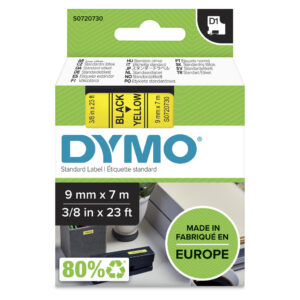 DYMO originele D1 labels | Zwarte Tekst op Geel Label | 9 mm x 7 m | Zelfklevende etiketten voor de LabelManager labelprinter |