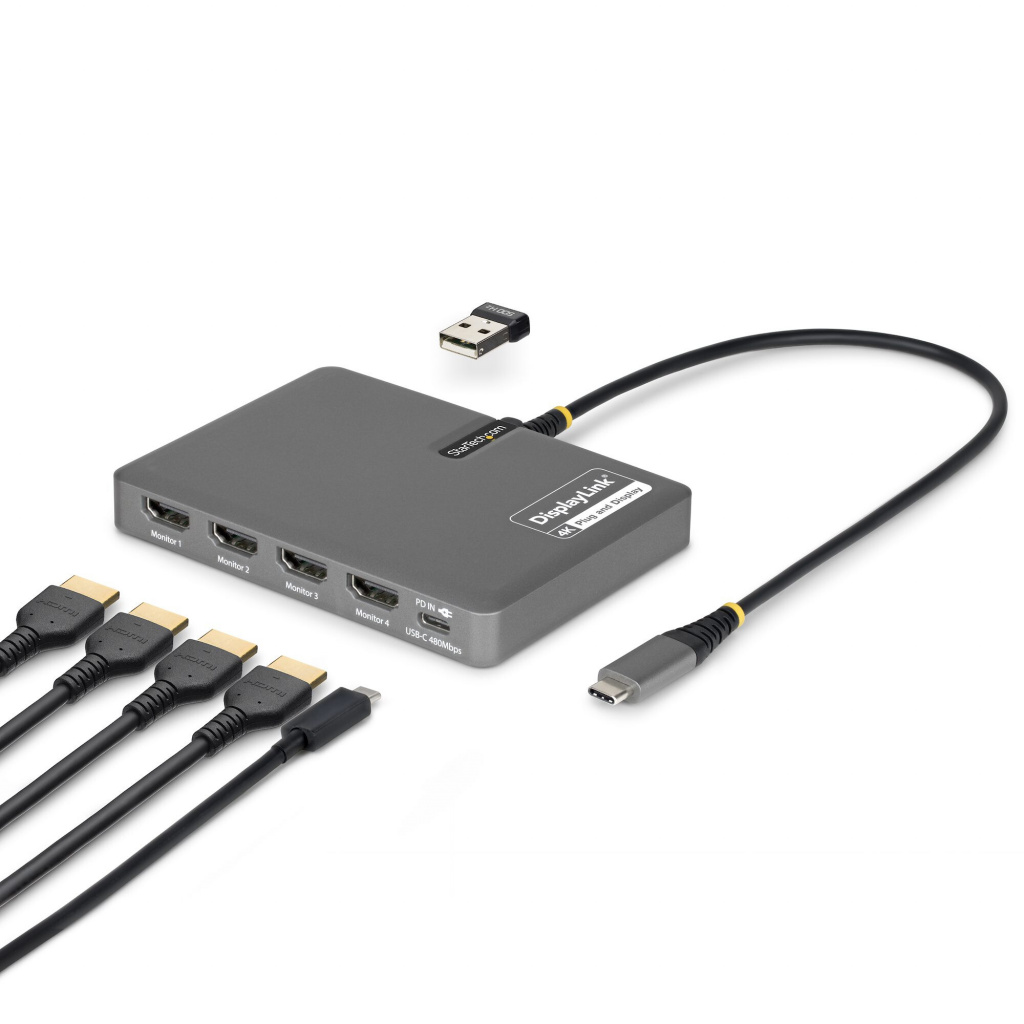 StarTech.com QUAD-USB-HDMI-ADAPT laptop dock & poortreplicator Bedraad USB 3.2 Gen 1 (3.1 Gen 1) Type-C Grijs