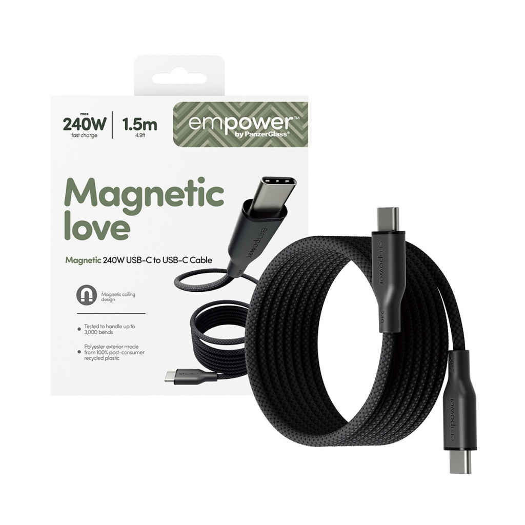 PanzerGlass empower™ by ® Magnetic 240W USB-C to USB-C Cable | USB 2.0 | 1.5M | Space Black USB-kabel 1,5 m Transparant - Afbeelding 5